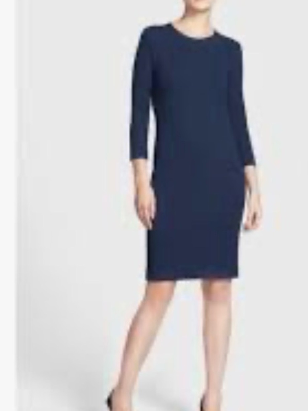 Vince Navy Blue Sheath Dress, Knee Length & 3/4 Sleeve Bodycon, Women’s Medium